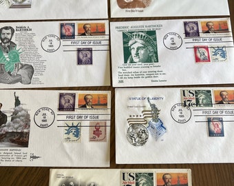 First Day Covers Postage Stamp Covers 7 FDC Frederic Bartholdi Statie of Liberty July 1985 envelopes stamped not addressed