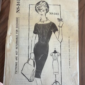 1950s Spadea Designer Mingolini Gugenheim orig pattern Sz 10 sheath Wiggle Dress pleated bib yoke