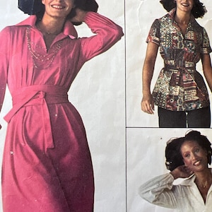 1976 Vintage Pattern Simplicity 7616 Size 10 Misses&#39; Dress pattern long or regular length dress  JIFFY top dress pattern tucked front belt