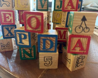 Blocks Vintage Wooden Blocks Set of 41 Letters - Numbers - Pictures.
