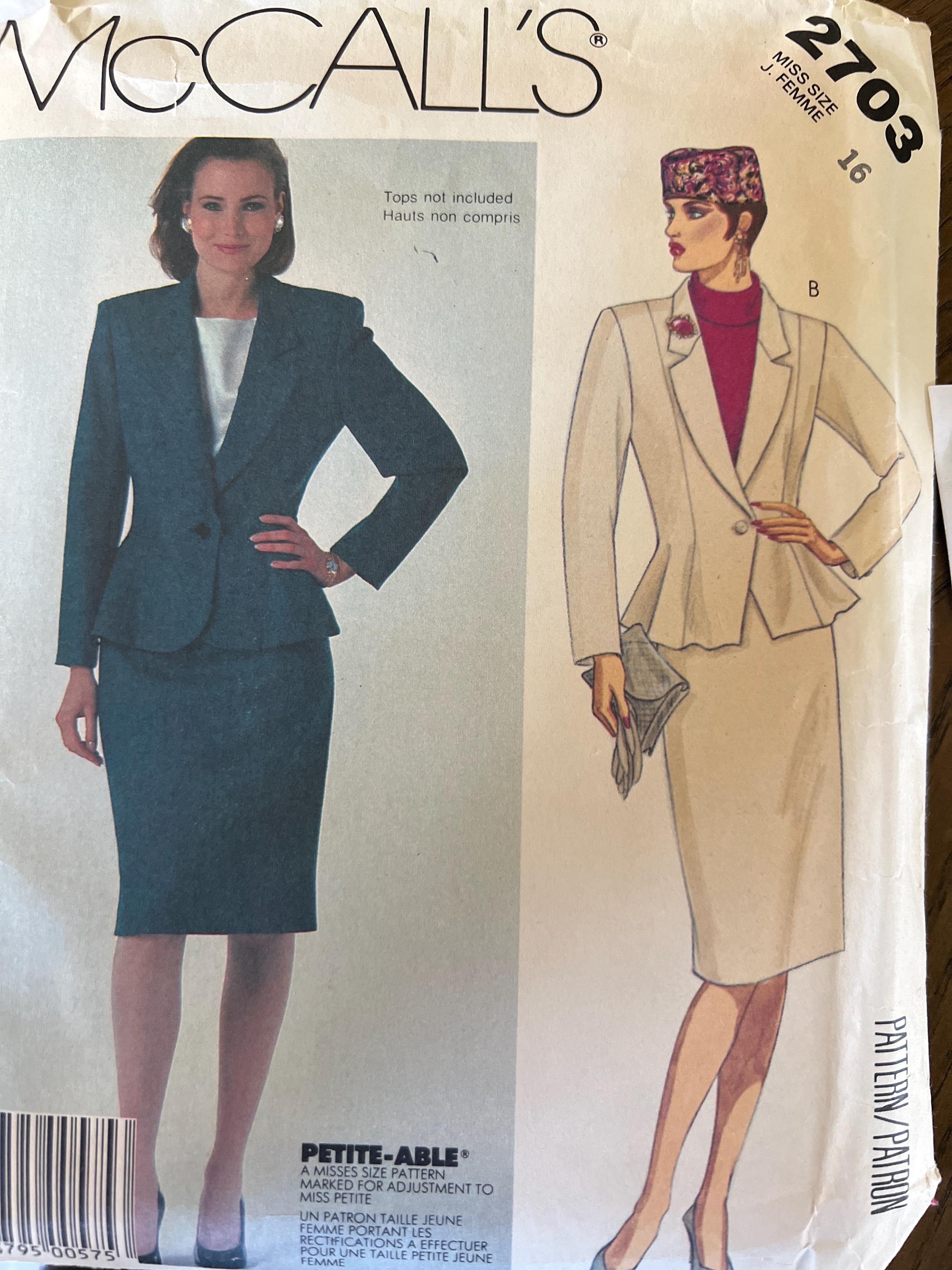 80s Vintage Mccalls 2703 Jacket Skirt Pattern Original Pattern Size 16 ...