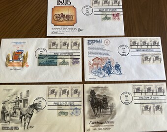 First Day Covers Postage Stamp Covers June 1985 Buckboard 1880s transportation series 5 FDC envelopes stamped not addressed