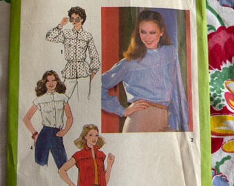 1979 Vintage Pattern Simplicity 9192 Size 14 Bust 36 Misses' shirt Tie belt Top 4 options UNCUT orig pattern