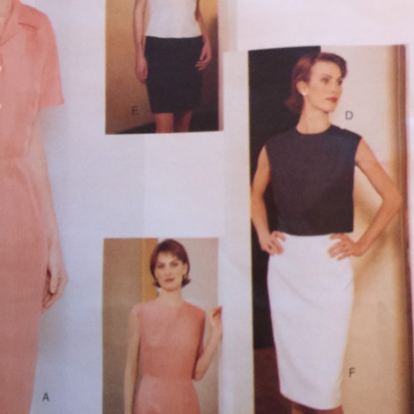 Vintage Vogue Pattern 1600 Jennifer George sizes 8 10 and 12 Miss dress top and skirt notched collar semi fitted skirt 1995 FITTED DRESS