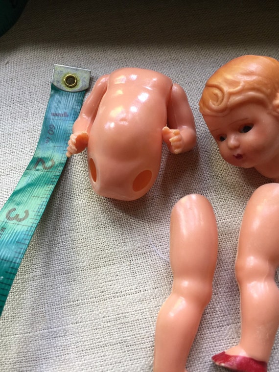 SALE Vintage doll parts made in Italy doll head body legs and arms cute Doll face with open and close blue eyes plastic head approx 4 inches