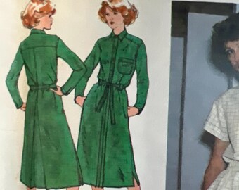1979 Vintage Pattern Simplicity 8983 Size 12 Misses' Dress pattern long short sleeves pleats shirt collar dropped shoulders orig pattern FF