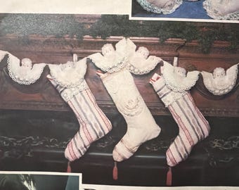 Vintage Vogue 1980 decor angelic Wreath hearts angels stockings dove holiday Decor CHRISTMAS