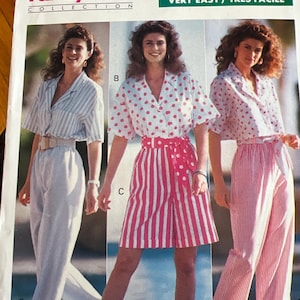 Vintage 80s Butterick pattern 4109  dress many styles original pattern uncut size 12 14 16 Very EASY top pants shorts sash pockets loose fit