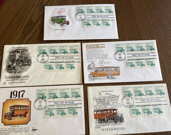 First Day Covers Postage Stamp Covers June 1985 School Bus transportation series 5 FDC envelopes stamped not addressed