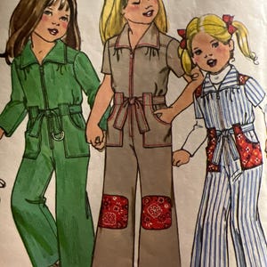 Girls Simplicity 7277 Jumpsuit pattern gathered jumpsuit patch pocket zipper orig pattern size 3 breast 22 Original pattern 1975 child