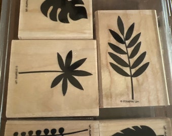 Stampin Up  Wooden Mount Rubber Stamp 5 stamp set Leaves botanical stamp set Rubber stamps Leaf Stamps Mixed Media stamping cards