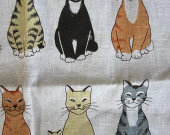 Vintage Linen towel beautiful kitchen towel Cats Arrived by Ulster No 3594 Orange CATS and kittens linen Ireland grey orange black blonde