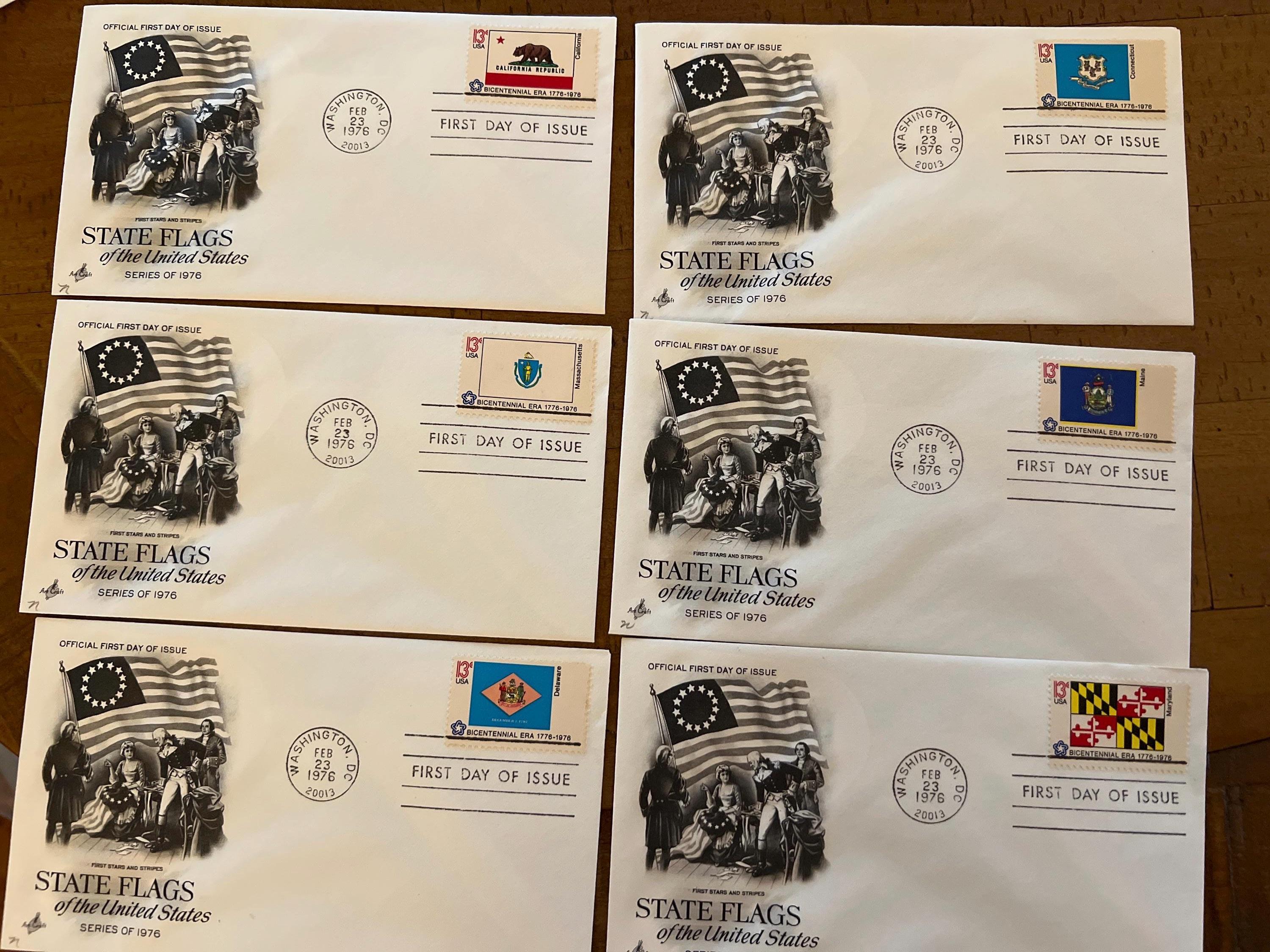 6 First Day Covers Postage Stamp Covers FDC 1976 State Flags of  display picture 1