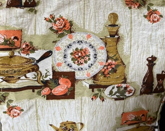 Vintage fabric beautiful 36 inches wide 4 pieces kitschy kitchen decor fabric orange olive