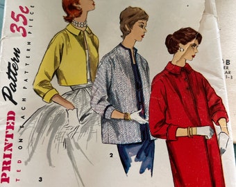 Vintage 1950s Simplicity Pattern 1451 Size 14 Bust 32 Vintage orig pattern 50s topper jacket simple to make jacket topper