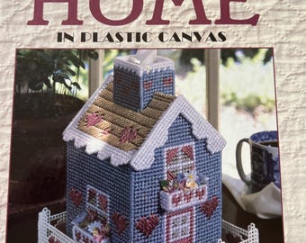 Vintage 90s book No Place Like Home in Plastic Canvas hardcover how to book 75 projects Leisure Arts  wall hanging baskets coasters quilt