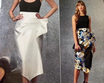 Vogue Pattern V1684 sizes 6 8 10 12 14 Misses wrap skirt shaped hemline contrast variation Easy skirt 2020 uncut FF pattern designer skirt