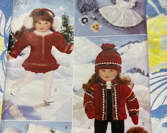 Vogue 9579 Linda Carr design doll clothes winter collection 18 in doll cut orig pattern jacket hat mittens dress jumpsuit dog pinafore coat