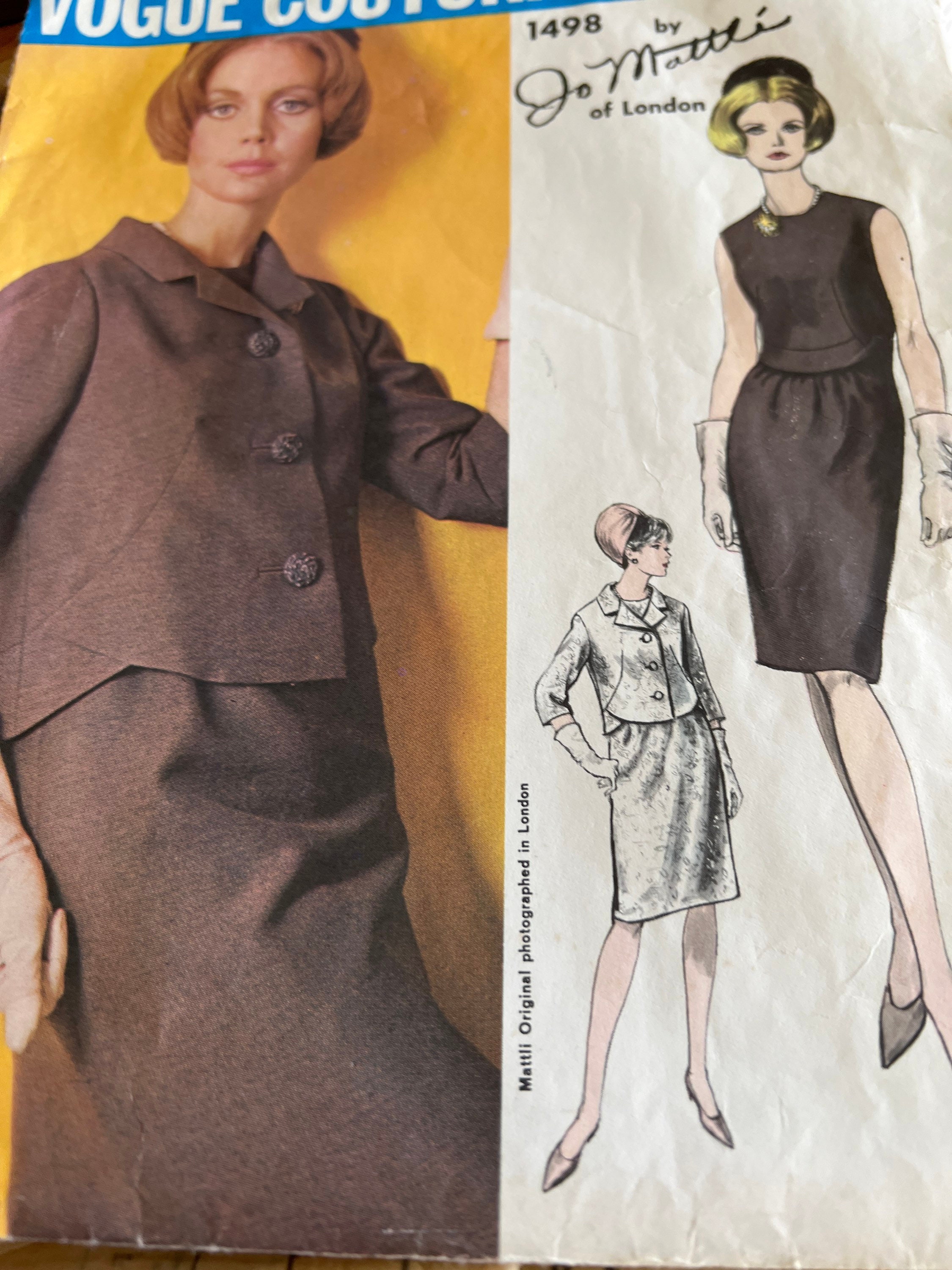 Patron De Couture Vogue Vintage 1965 - Veste Et Robe Motif B34 Par Jo Mattli De Londres, Jamais Utilisé