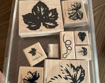 Stampin Up  Wooden Mount Rubber Stamp 13 stamps Fine Vine 2 step stamp set Leaves vines botanical stamp set 2000 Rubber stamps