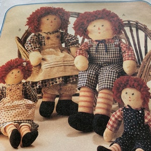 Raggedy Ann Andy Vintage 90s McCalls 8551 Dolls 20 and 13 inches tall Raggedy ANN Andy Vintage 90s DollPattern