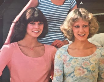 70s Vintage Butterick 4182 orig pattern Misses T-shirt top long or short sleeve size 8 Pattern Knits  Easy knit tshirts U neckline sleeve