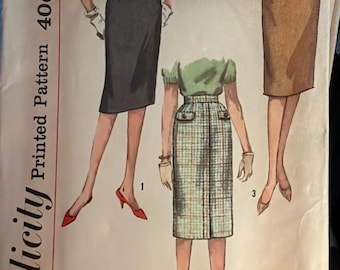 1960s Simplicity. 3626 waist 25 hip 34 cut complete orig pattern SLIM skirt 1 yard 3 styles