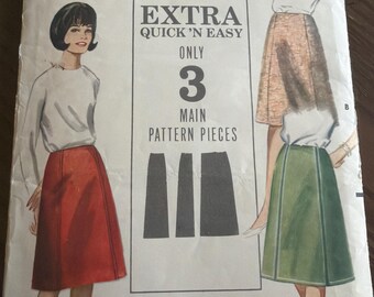 Vintage 1960s Butterick 3509 Skirt Quick n Easy orig pattern cut complete waist 28 hip 38