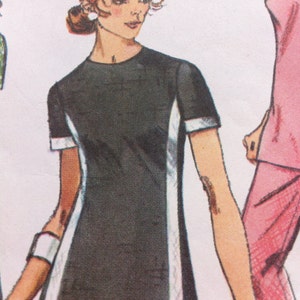 Vintage 70s Pattern Sewing Simplicity 1970 No. 9206 Size 12 Bust 34 Dress or Tunic Pants Princess Seaming Collarless Knits Vintage image 1