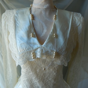 Gunne Sax Wedding Dress - Jessica McClintock Lace Wedding Dress - Vintage 1980s Cream Lace and Satin Dress - Gunne Sax Prairie Dress