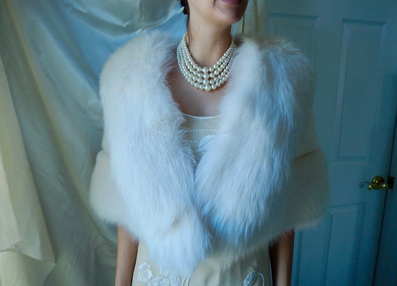 White Mink Stole - White Mink & Fox Cape - Bridal