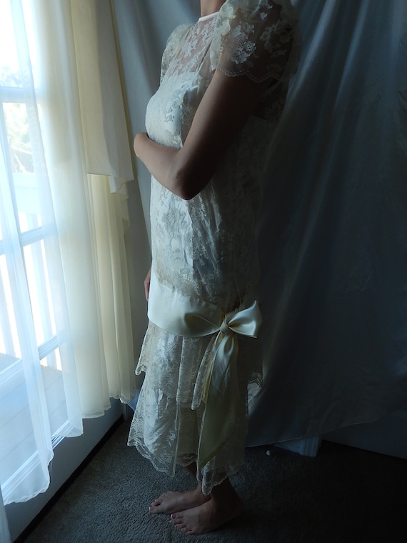 Cream Lace Wedding Dress - Chantilly Lace Boho We… - image 2