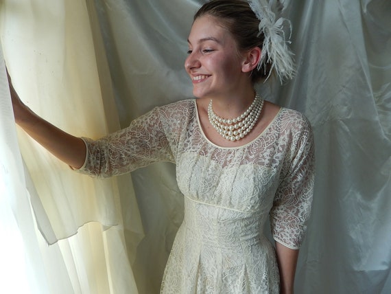 Vintage Wedding Dress Tea Length 1950s Wedding Dress Size Etsy