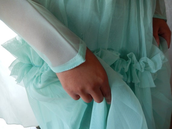 Vintage Bridesmaid Dress - Light Aqua Blue Gown -… - image 3