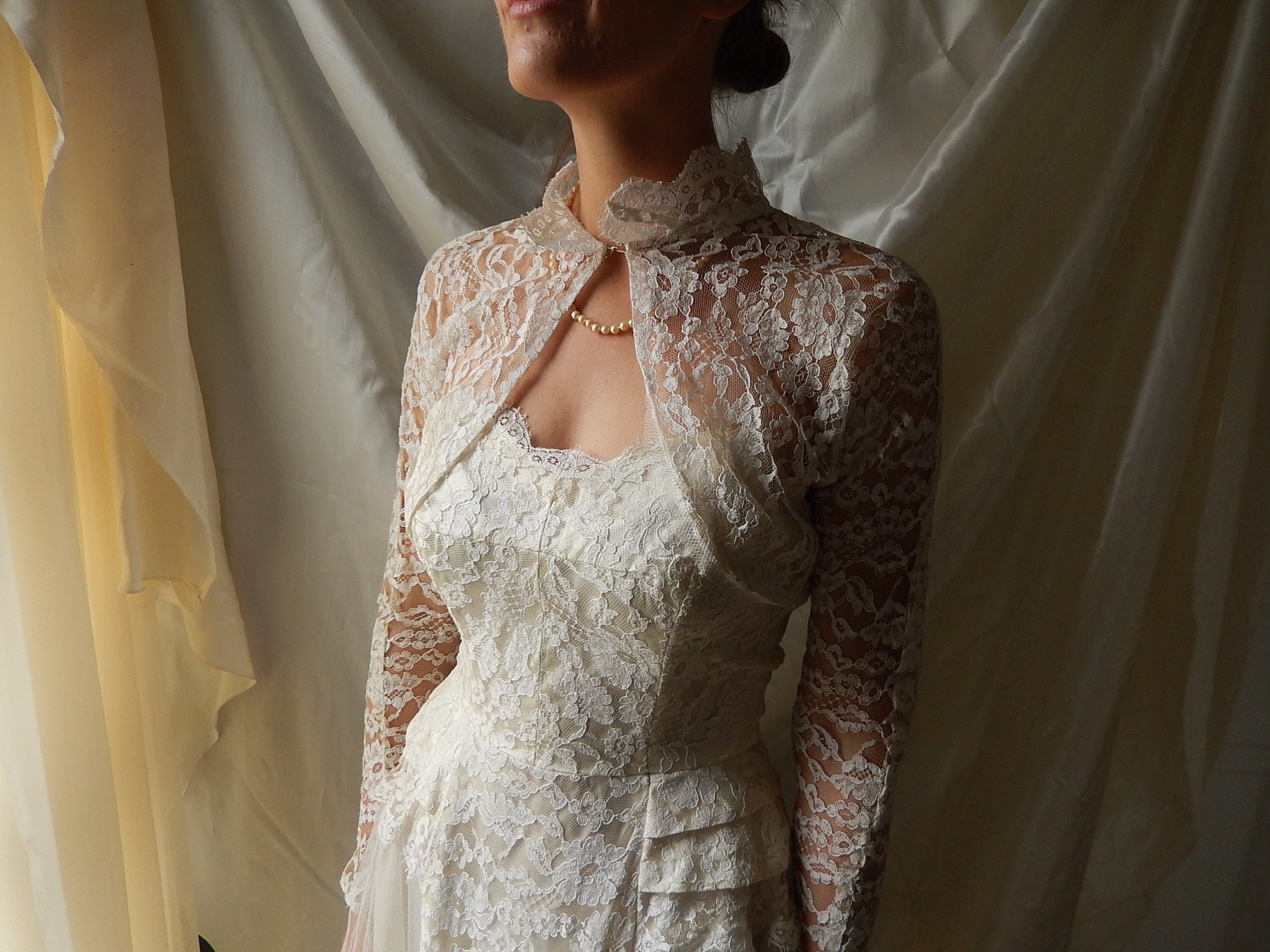 Chantilly Lace Vintage Wedding Gown 1940s Strapless With Etsy