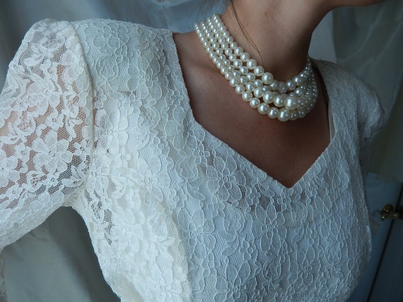 Lace Boho Wedding Dress - White Prairie Style Lac… - image 1