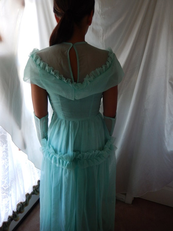 Vintage Bridesmaid Dress - Light Aqua Blue Gown -… - image 4