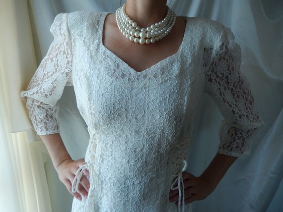 Lace Boho Wedding Dress - White Prairie Style Lac… - image 4