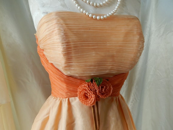 Vintage Formal Gown - Orange Strapless Formal - Vi
