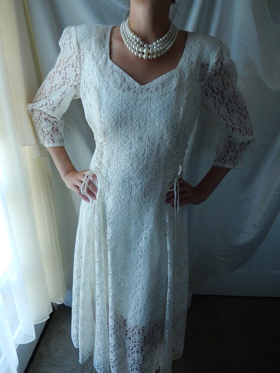 Lace Boho Wedding Dress - White Prairie Style Lac… - image 6