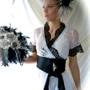 Wedding Gown - Wedding Dress - Black & White Wedding Dress - Lace Wedding Dress Top
