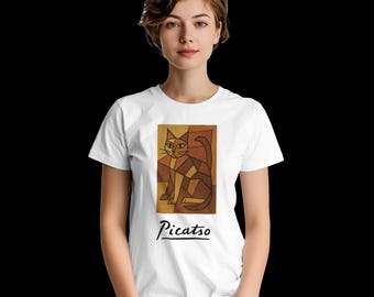 Picasso Cat T-shirt: Abstract Art, Heavyweight Cotton