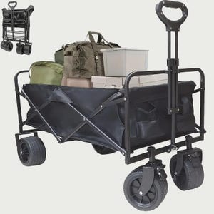 Heavy Duty Folding Utility Wagon  360 Swivel Wheels 150kg Capacity  Collapsible All-Terrain Cart with Front Brakes