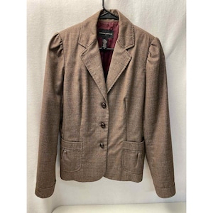 Vintage Banana Republic Striped brown Button Blazer gathered pockets sz 12
