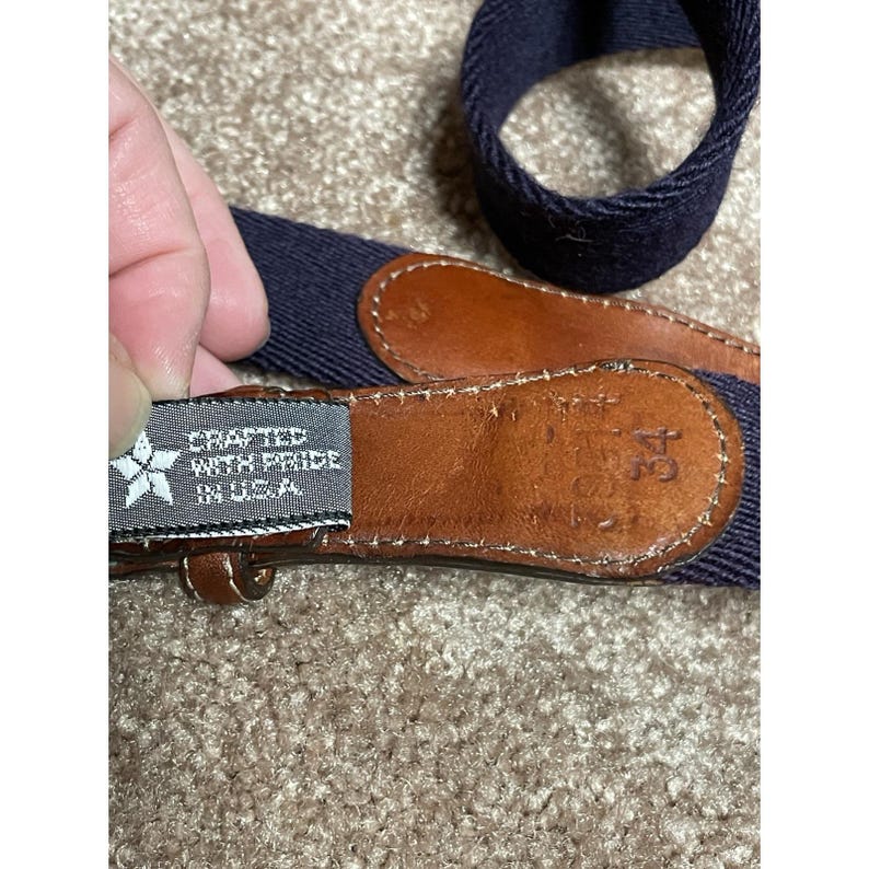 VTG Brighton Leather Belt Duck Size 34 Blue Brown Solid Brass Buckle image 6