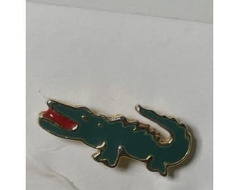 Vintage Lacoste Pin Logo Green Crocodile Hat Lapel Pin Rare 80's Preppy