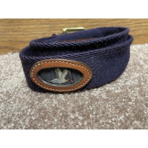 VTG Brighton Leather Belt Duck Size 34 Blue Brown Solid Brass Buckle image 2