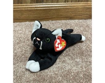 Ty Beanie Baby ZIP 1993 Black White Cat Tag Errors Plush Toy New Retired