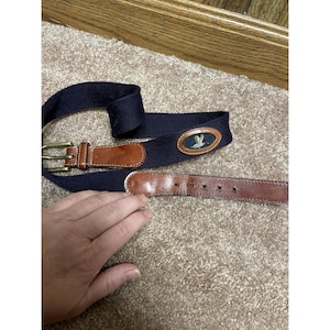 VTG Brighton Leather Belt Duck Size 34 Blue Brown Solid Brass Buckle image 3