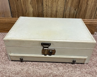 Mele Vintage Jewelry Box Pull Tray Drawer & Divided Sections Top Light Blue